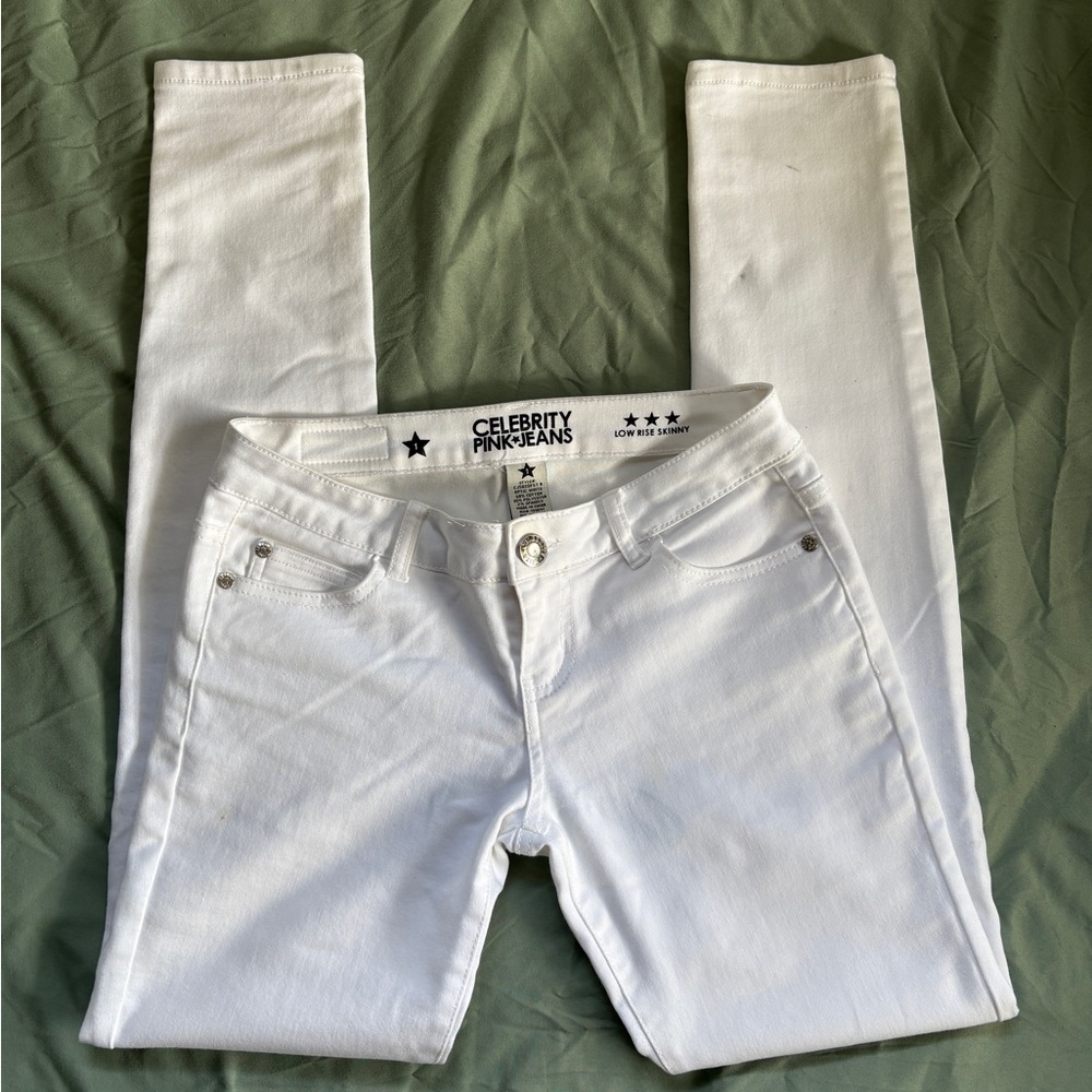 Celebrity Pink Bright White Soft Denim Pants / Lowrise Skinny Sz 1